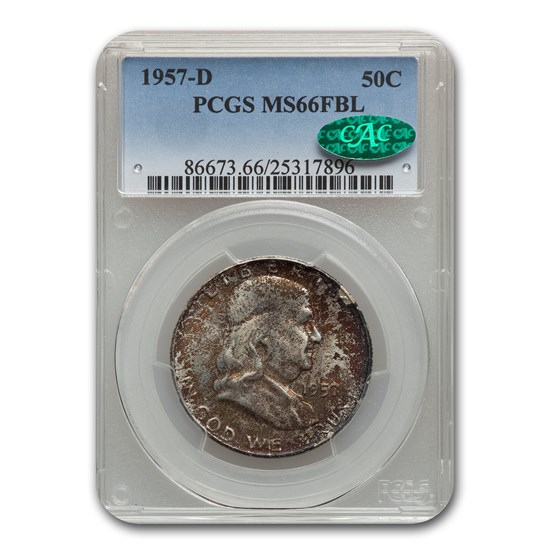 1957-D Franklin Half Dollar MS-66 PCGS CAC (FBL) 1957-D Franklin Half Dollar MS-66 PCGS CAC (FBL)
